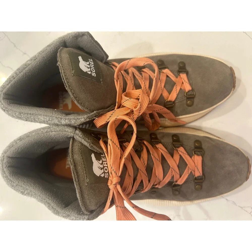 Sorel Out N About III Conquest Boots Grey Orange Waterproof Suede Winter 10